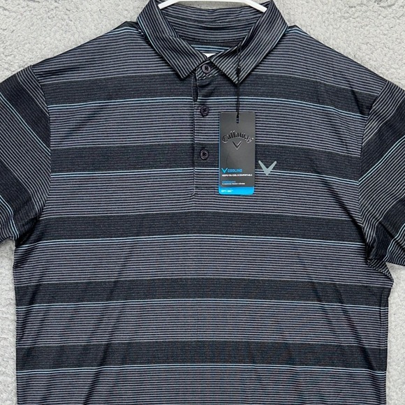 Callaway Opti-Dri Golf Polo Shirt Men Medium Dark Grey Stripes Rugby Stretch NEW - Picture 1 of 10